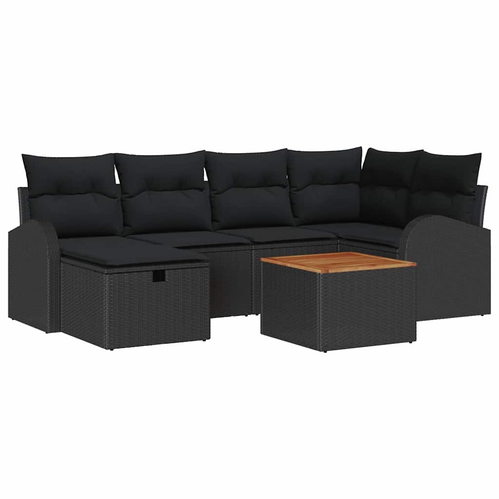 Havesofa Sæt 7 stk. Sort polyrattan