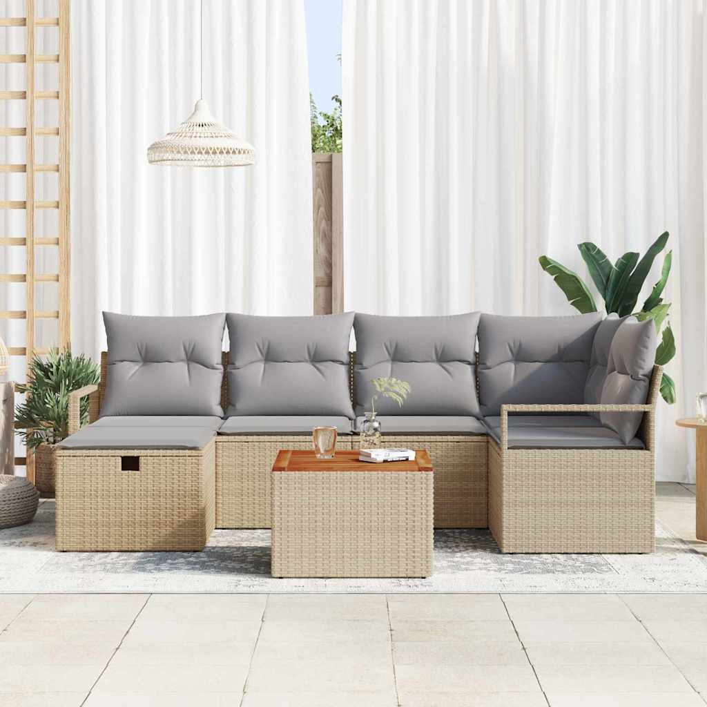 Havesofa Sæt 7 stk. Beige polyrattan