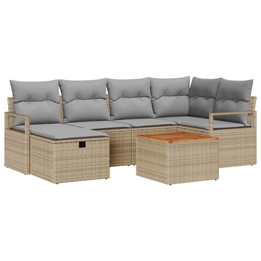 Havesofa Sæt 7 stk. Beige polyrattan
