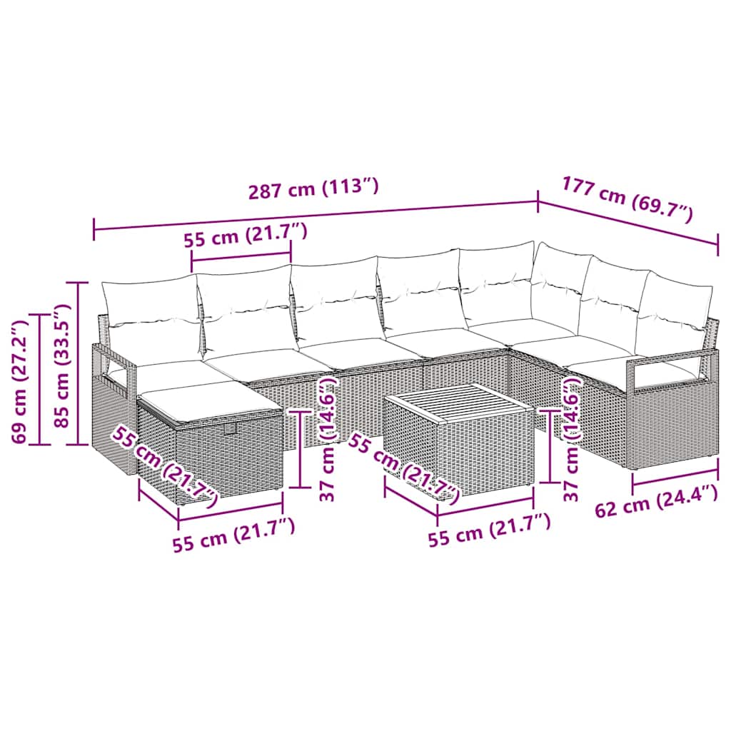 Havesofa Sæt 9 stk. Beige polyrattan