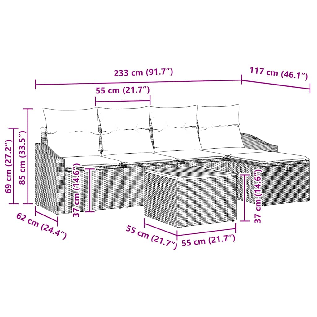 Havesofa Sæt 6 stk. Beige polyrattan