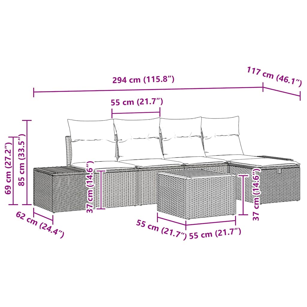 Havesofa Sæt 6 stk. Sort polyrattan