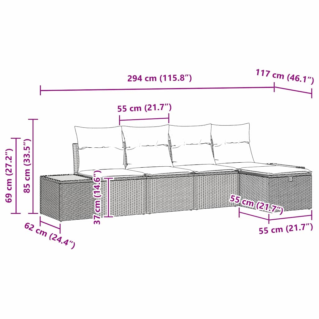 Havesofa Sæt 5 stk. Beige polyrattan