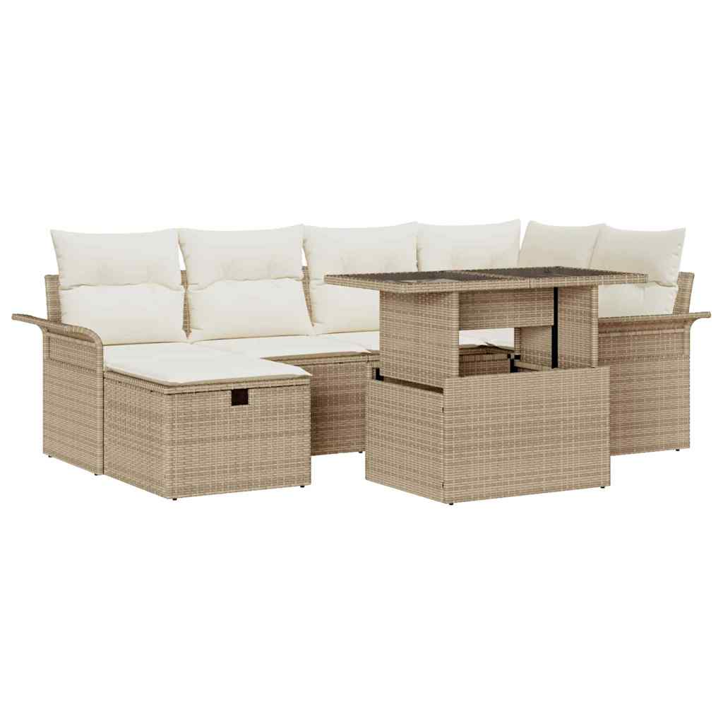 Havesofa Sæt 7 stk. Beige polyrattan