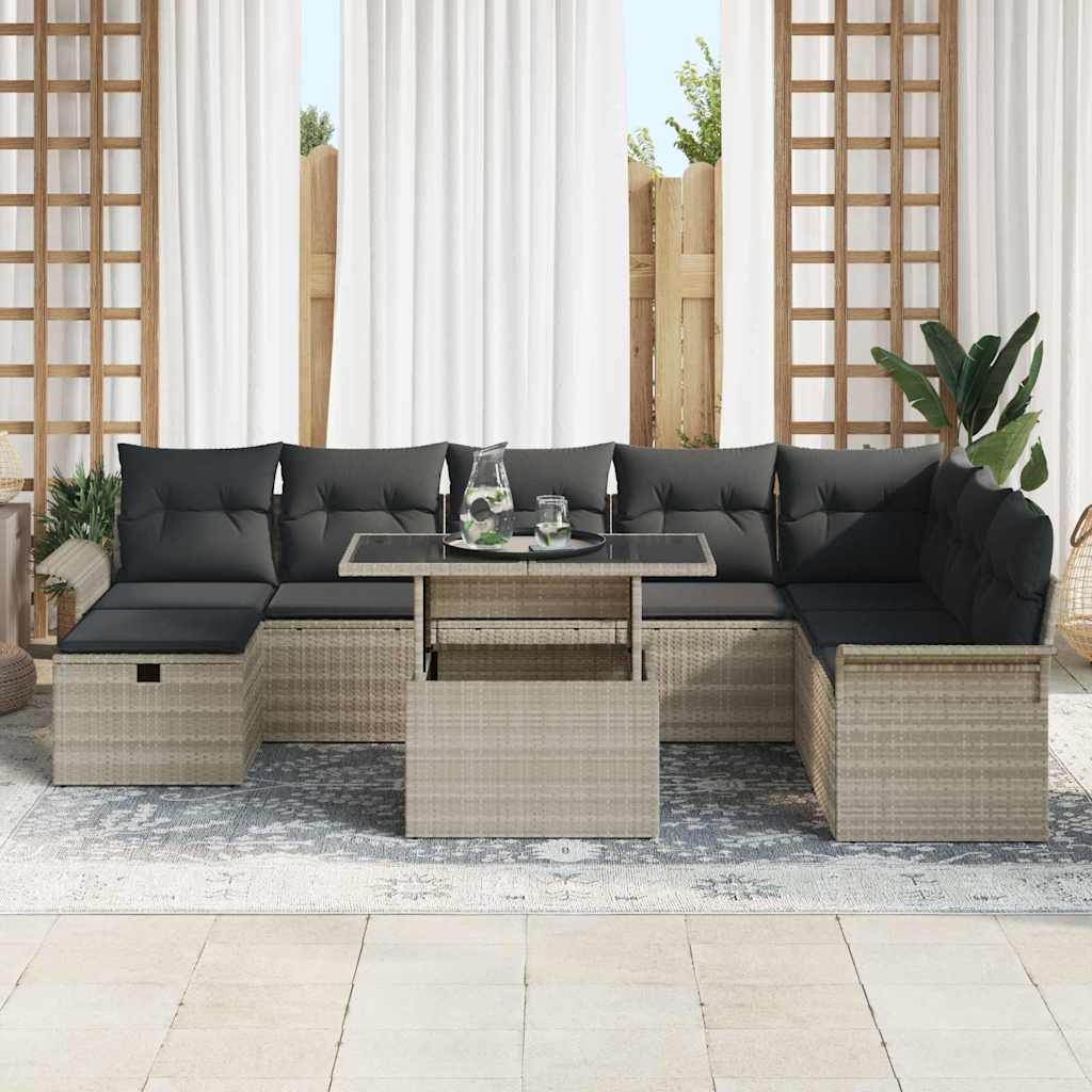 Havesofa Sæt 9 stk. Lysegrå polyrattan
