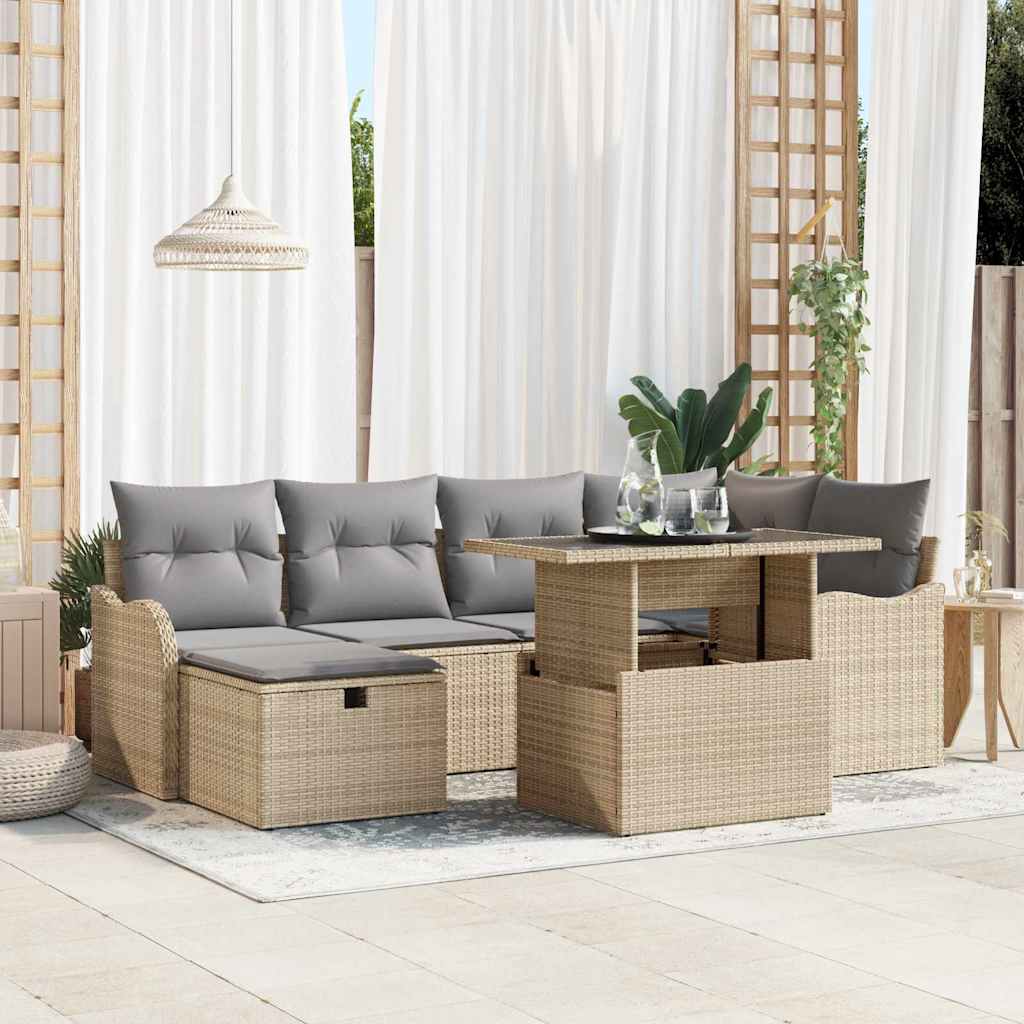 Havesofa Sæt 7 stk. Beige polyrattan