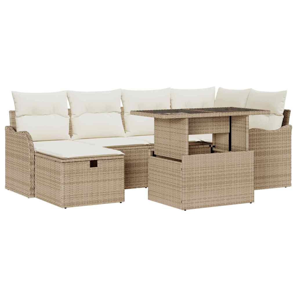 Havesofa Sæt 7 stk. Beige polyrattan