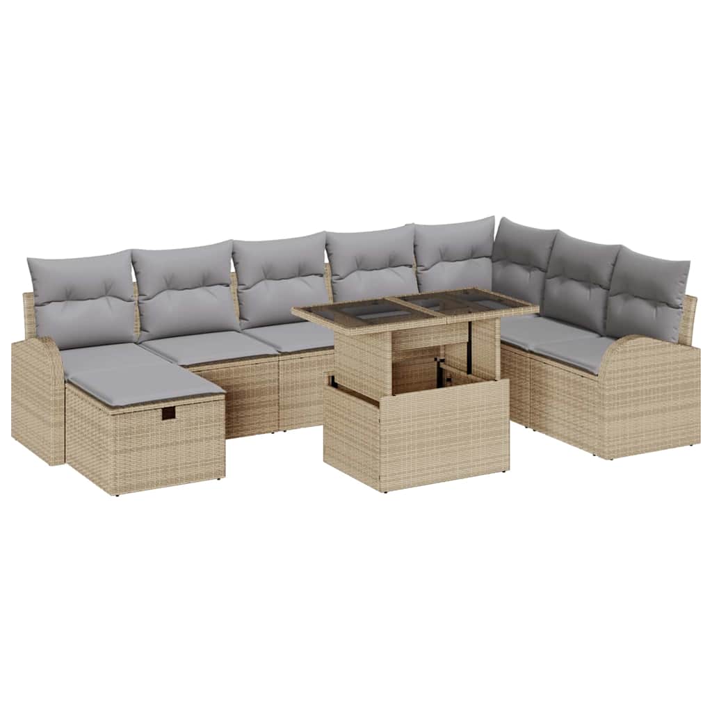 Havesofa Sæt 9 stk. Beige polyrattan