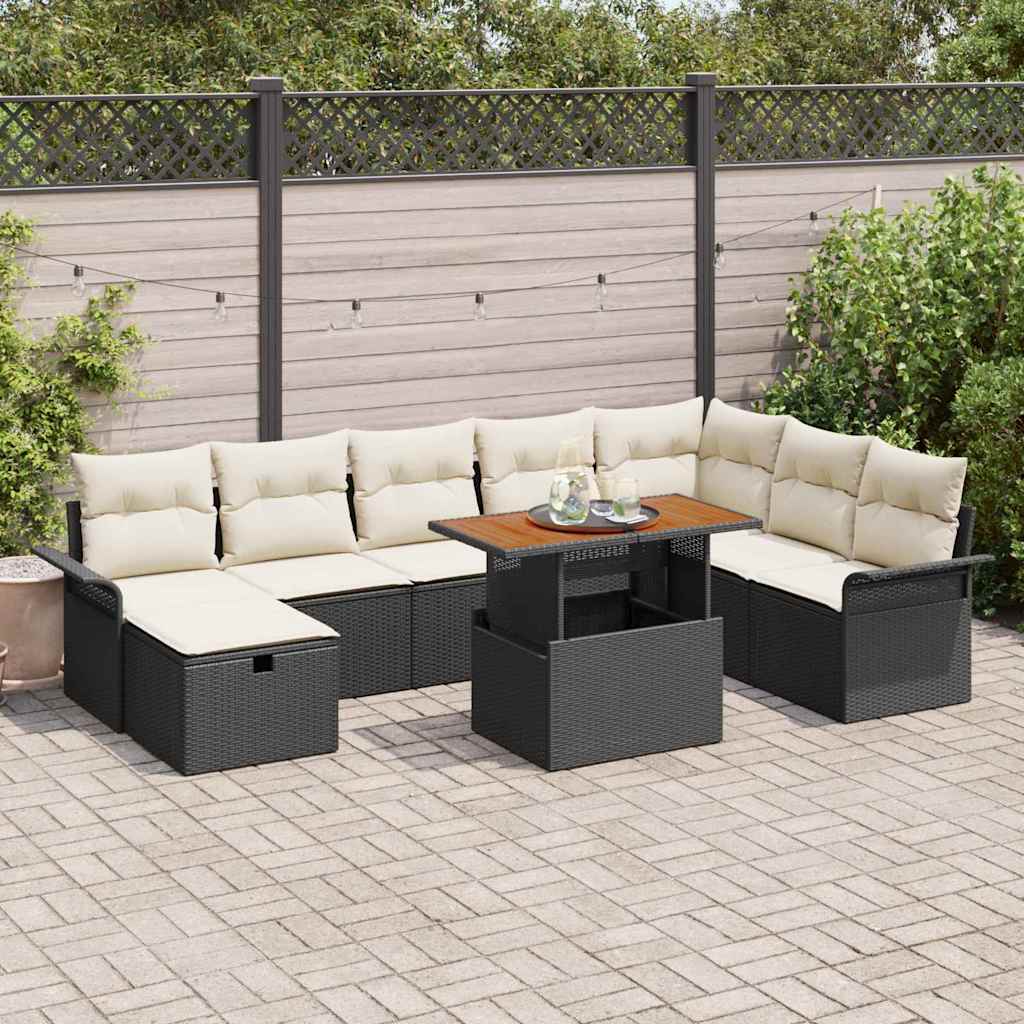 Havesofa Sæt 9 stk. Sort polyrattan