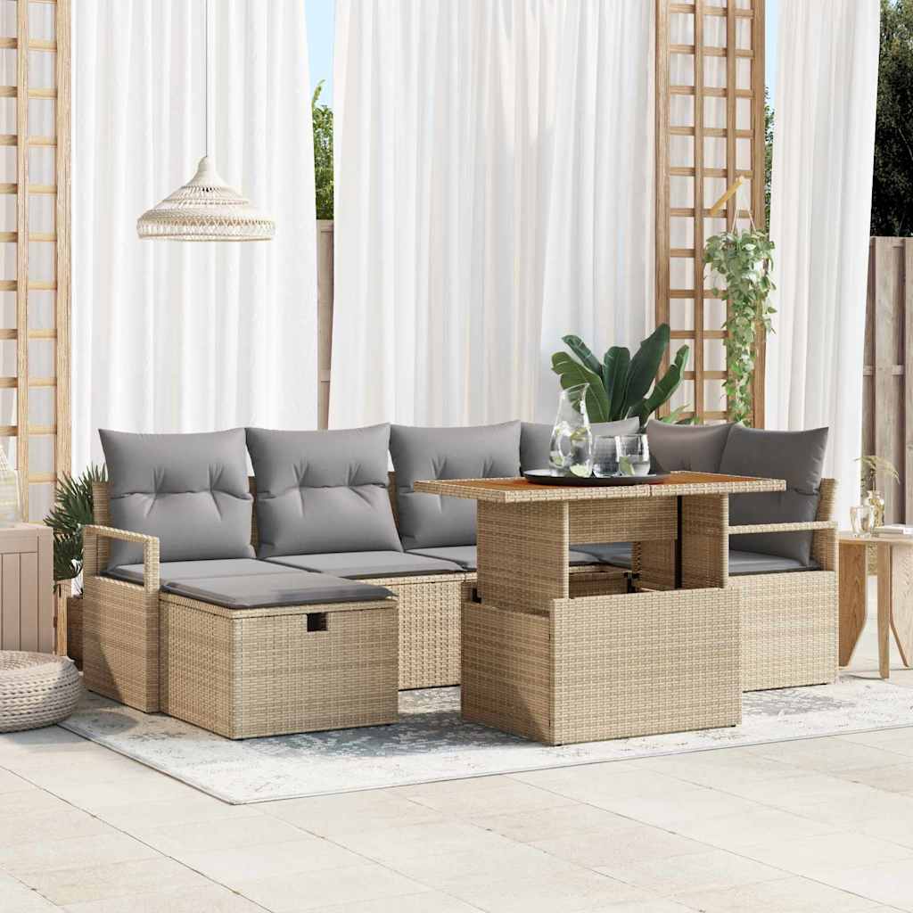 Havesofa Sæt 7 stk. Beige polyrattan