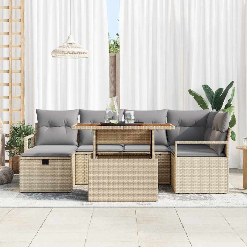 Havesofa Sæt 7 stk. Beige polyrattan