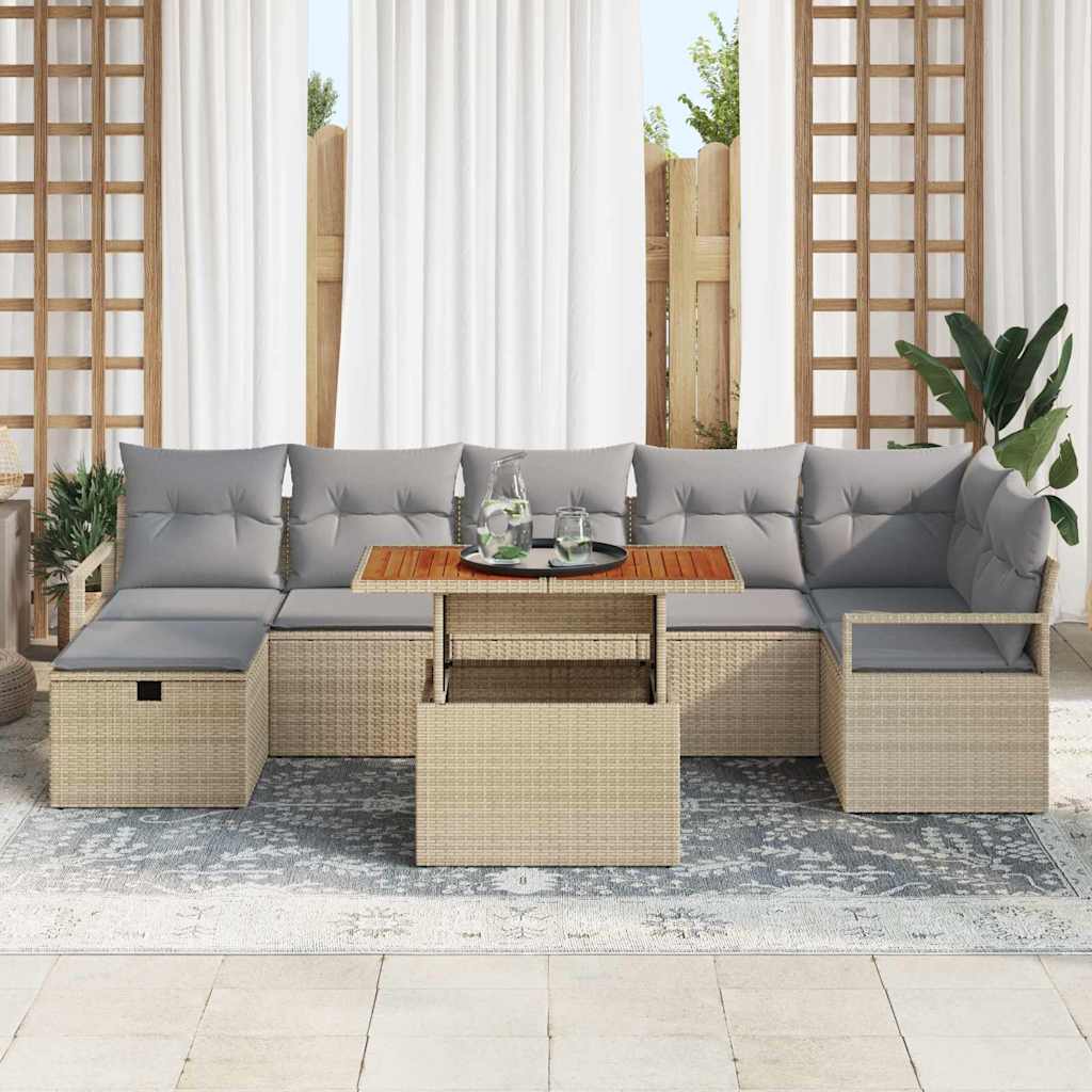 Havesofa Sæt 8 stk. Beige polyrattan