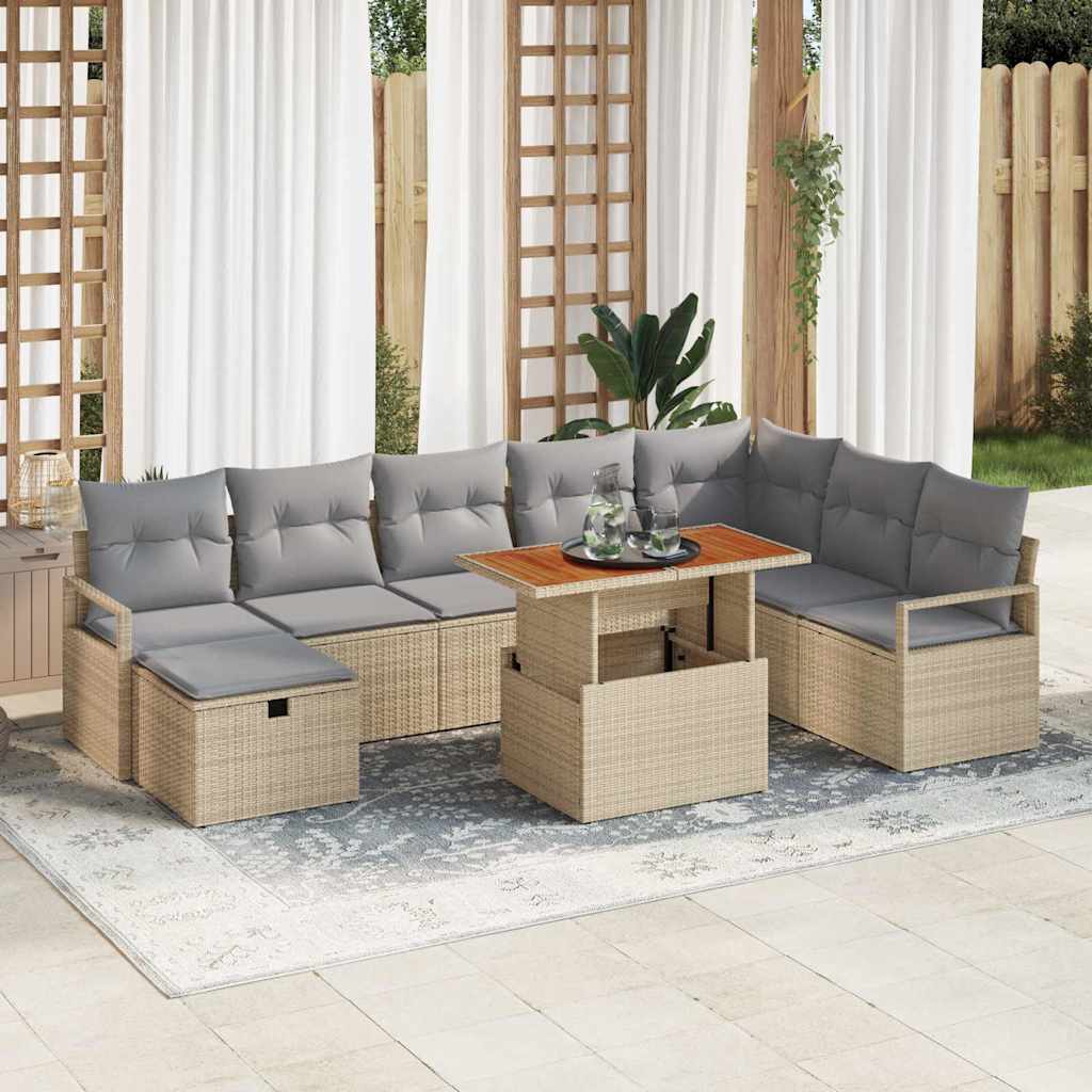 Havesofa Sæt 9 stk. Beige polyrattan