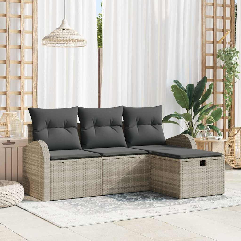 Havesofa Sæt 4 stk. Lysegrå polyrattan