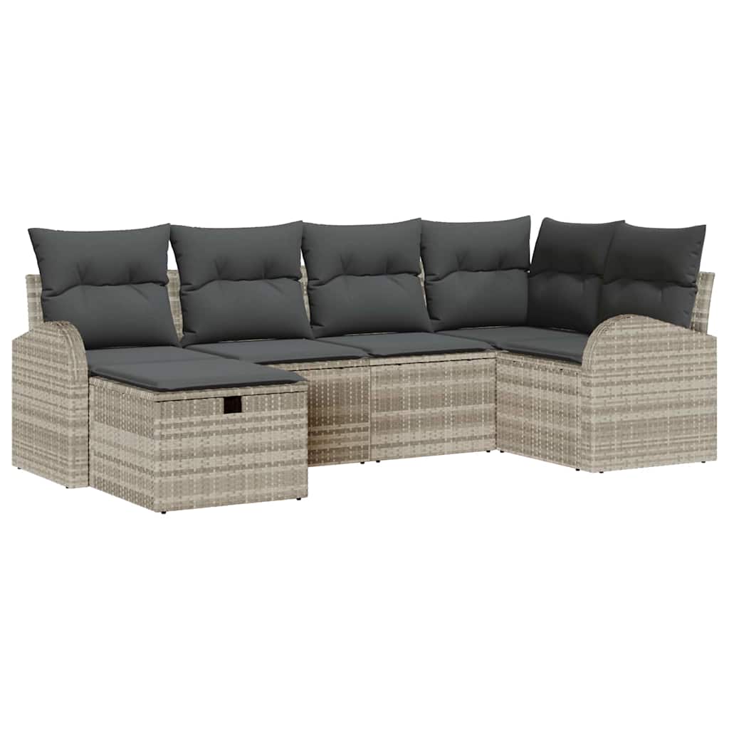 Havesofa Sæt 6 stk. Lysegrå polyrattan