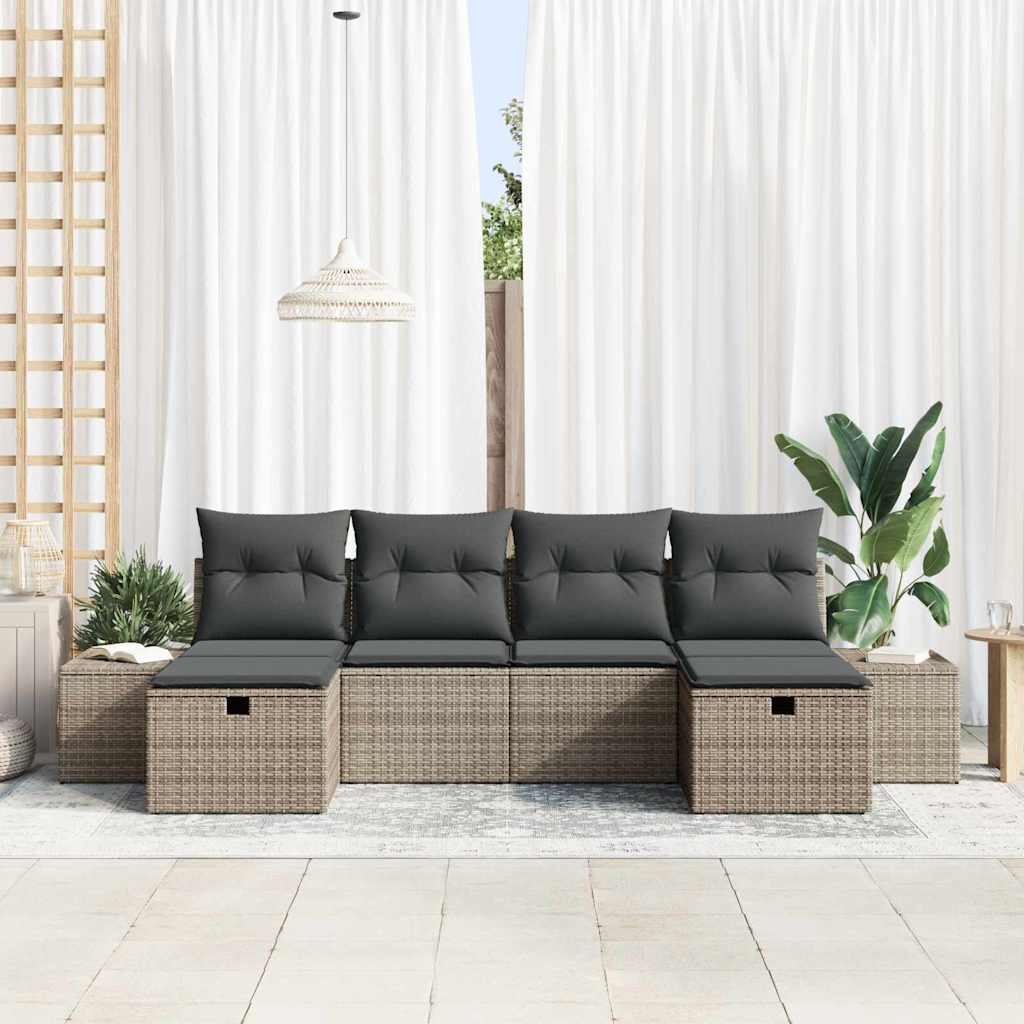 Havesofa Sæt med pude med opbevaring 6 pcs Grå polyrattan