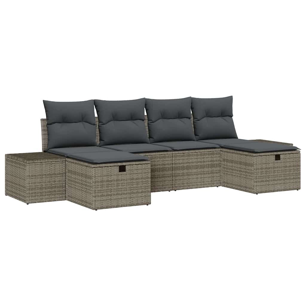 Havesofa Sæt med pude med opbevaring 6 pcs Grå polyrattan