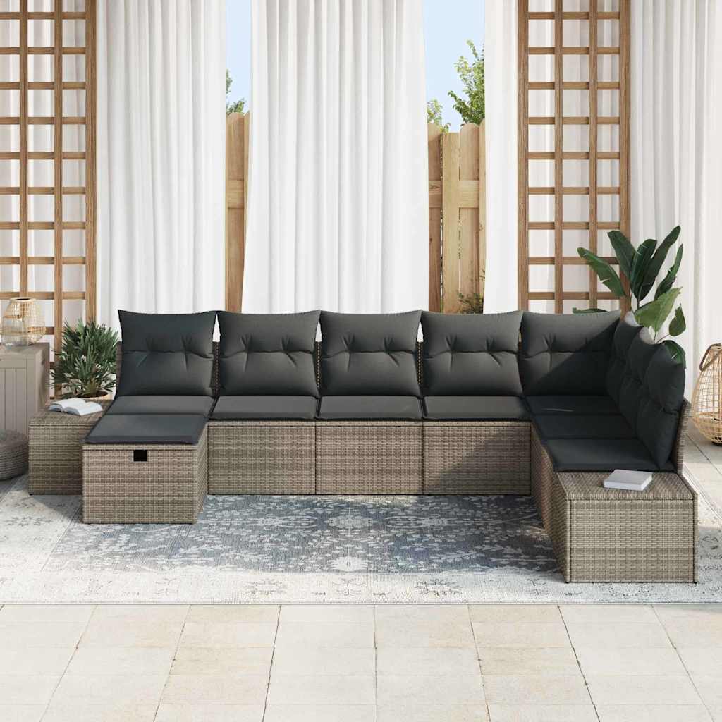 Havesofa Sæt med pude 8 pcs Grå Poly rattan