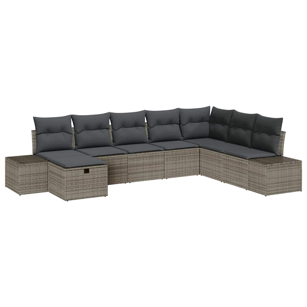 Havesofa Sæt med pude 8 pcs Grå Poly rattan