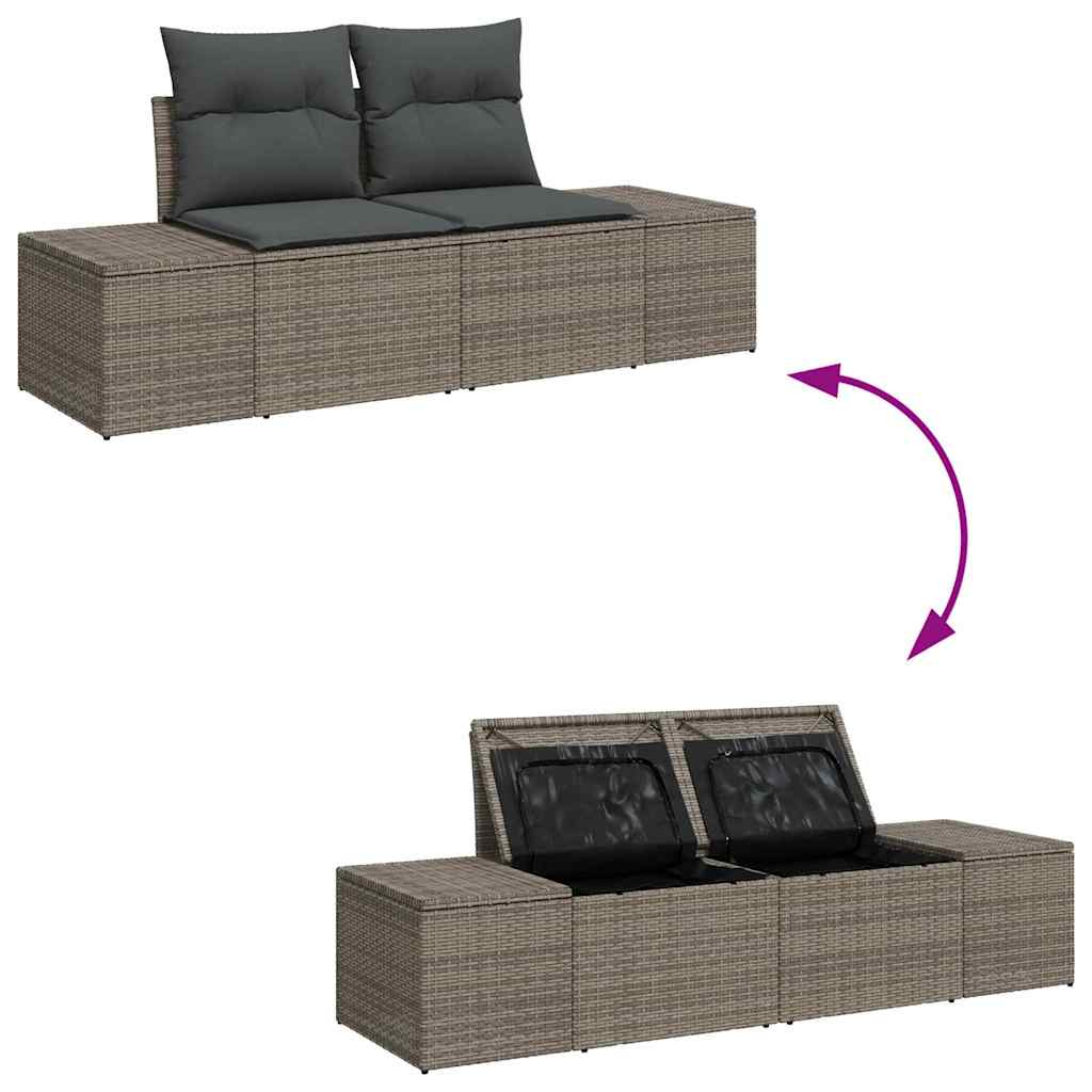 Havesofa Sæt med pude 9 pcs Grå Poly rattan