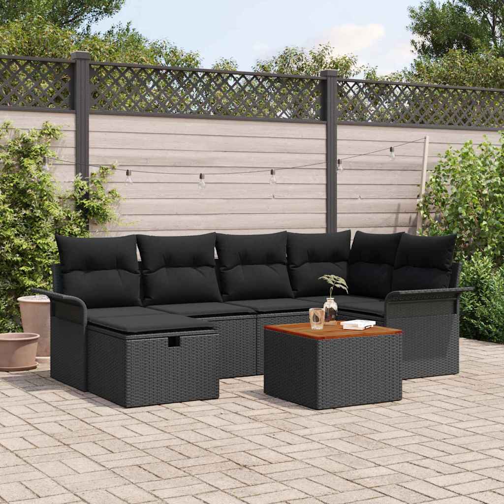 Havesofa Sæt 7 stk. Sort Poly rattan