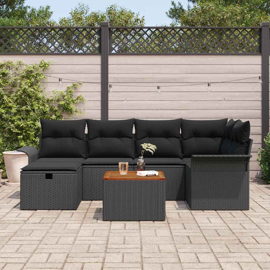 Havesofa Sæt 7 stk. Sort Poly rattan