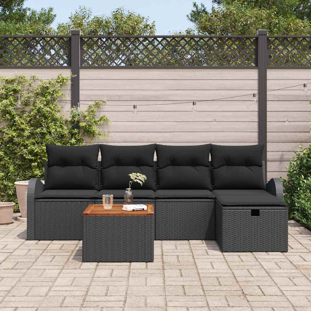 Havesofa Sæt 6 stk. Sort Poly rattan