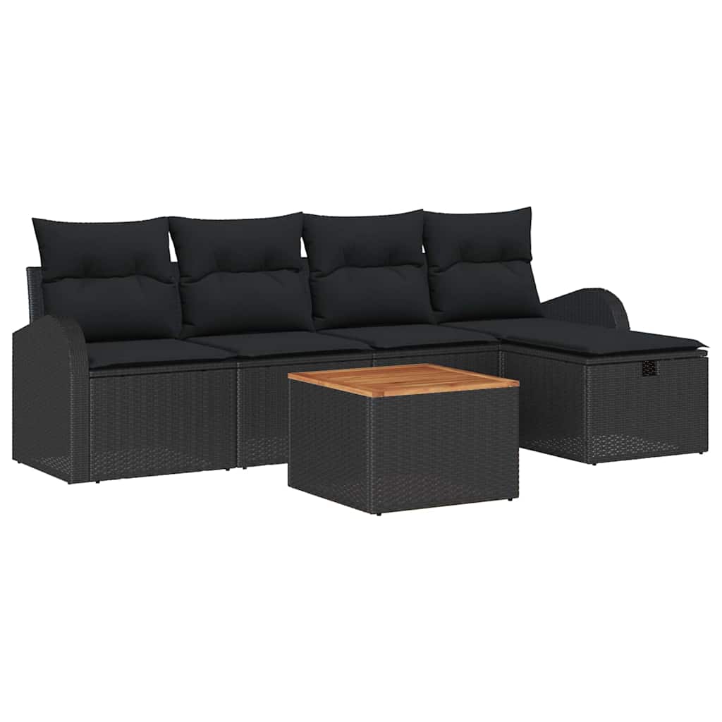 Havesofa Sæt 6 stk. Sort Poly rattan