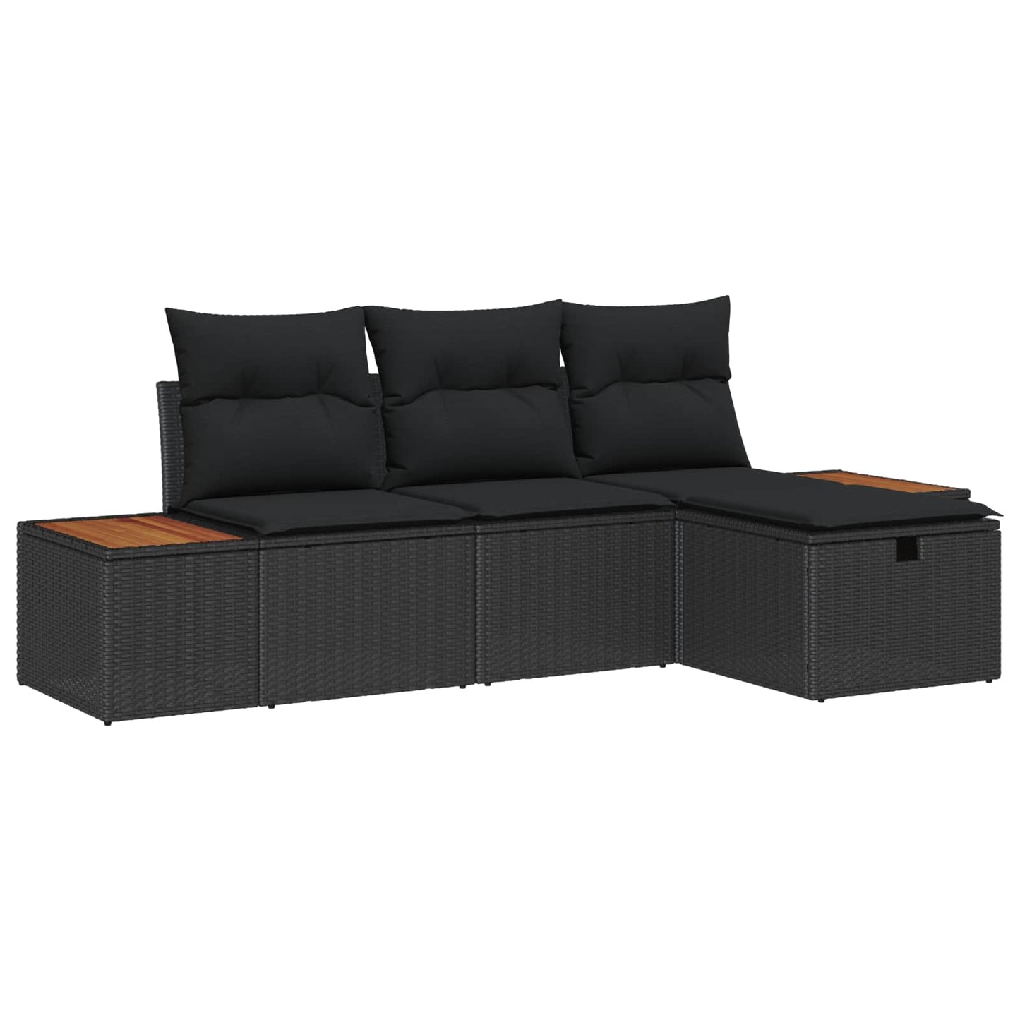 Havesofa Sæt med pude med opbevaring 4 pcs Sort polyrattan