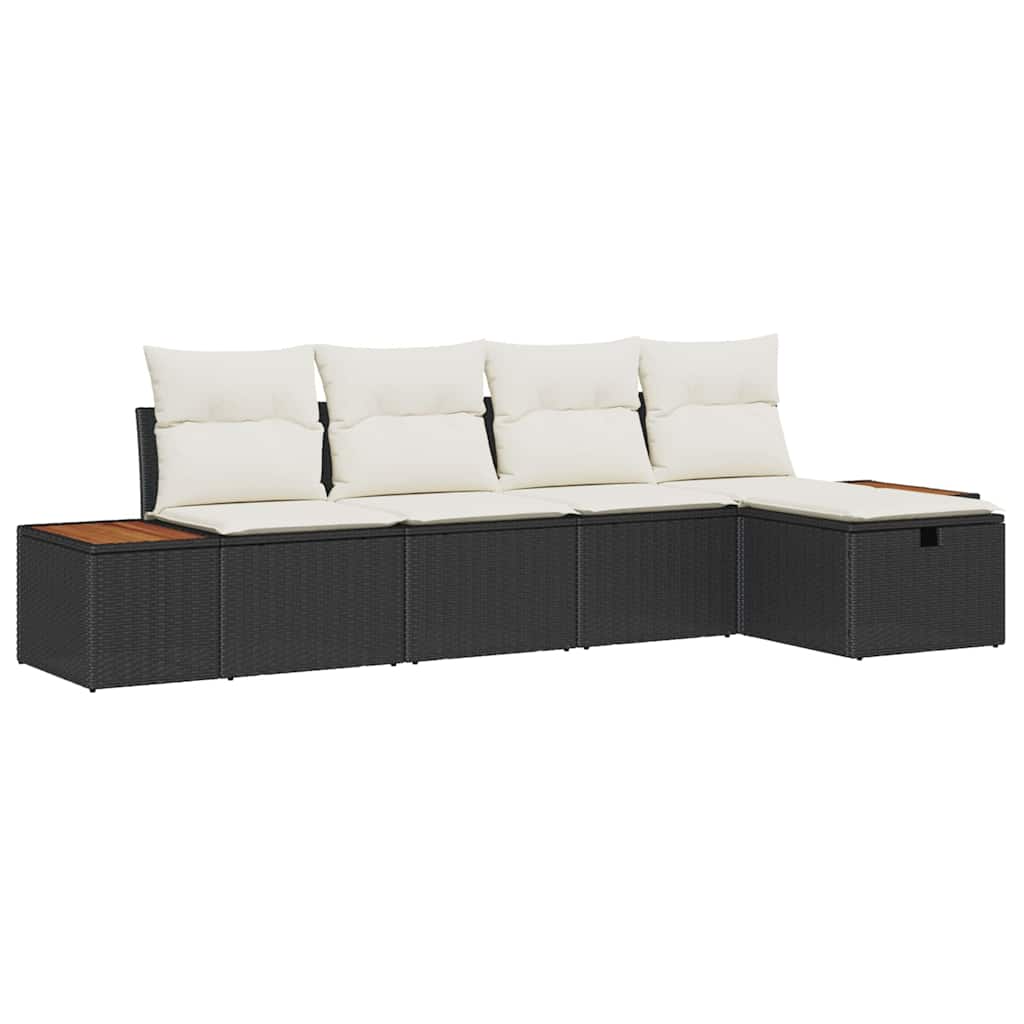 Havesofa Sæt med pude 5 pcs Sort Poly rattan