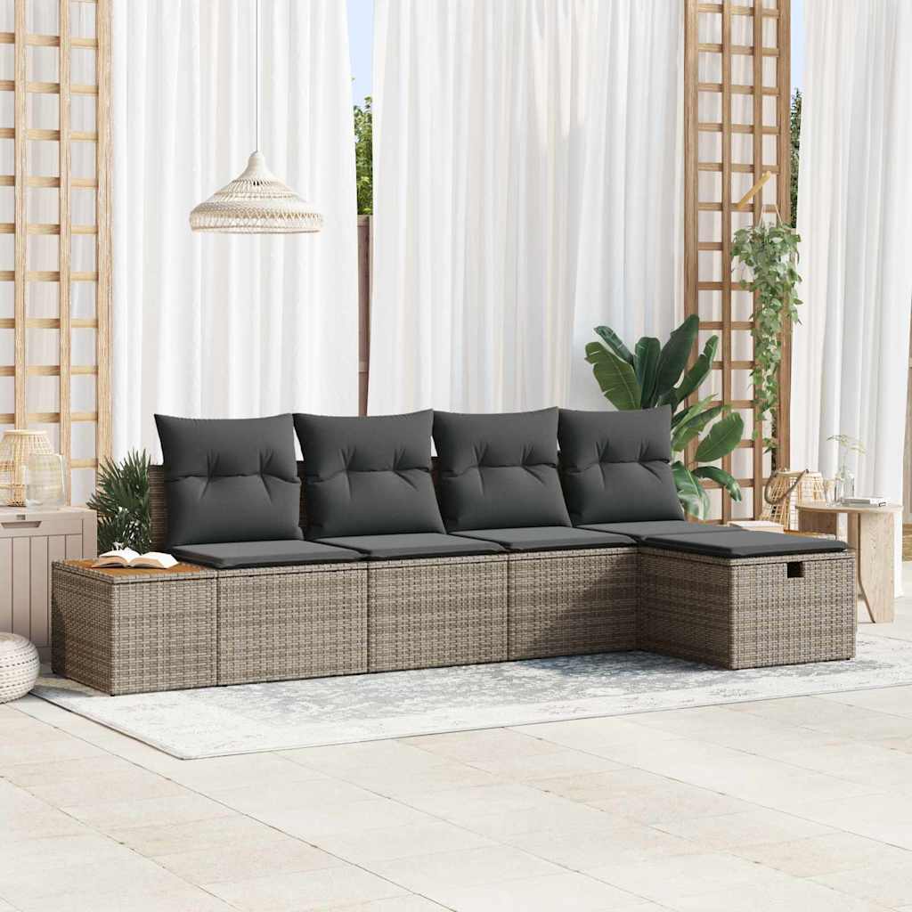 Havesofa Sæt med pude 5 pcs Grå Poly rattan