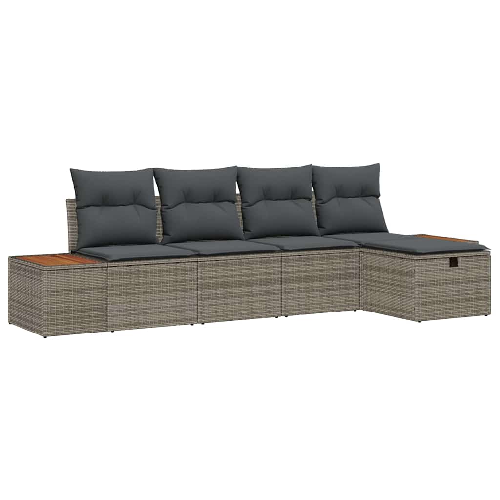 Havesofa Sæt med pude 5 pcs Grå Poly rattan