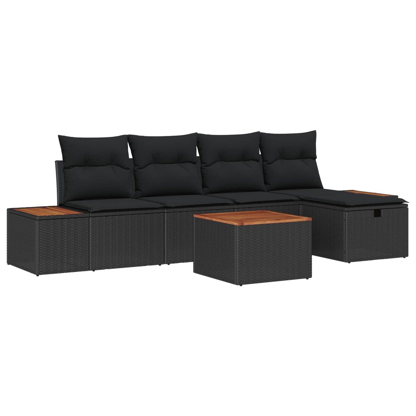 Havesofa Sæt med pude 6 pcs Sort Poly rattan