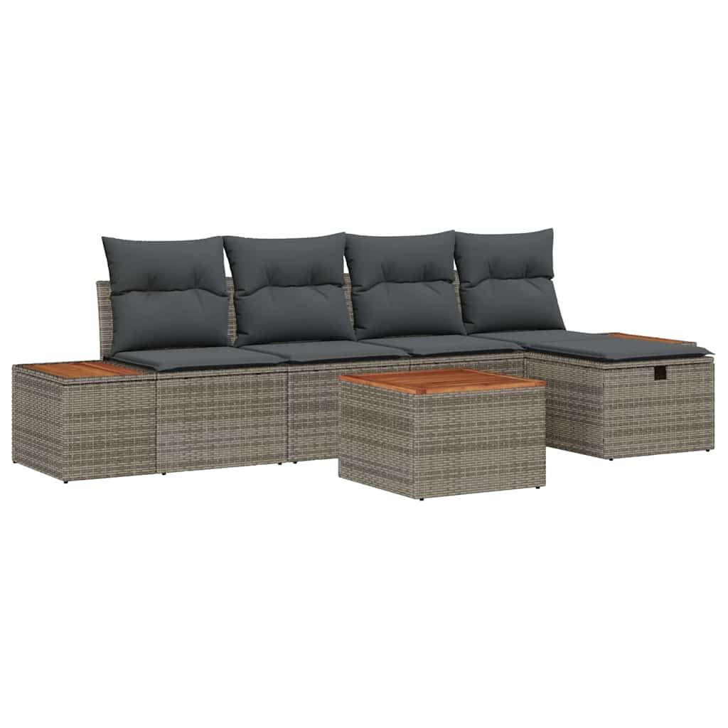 Havesofa Sæt med pude 6 pcs Grå Poly rattan