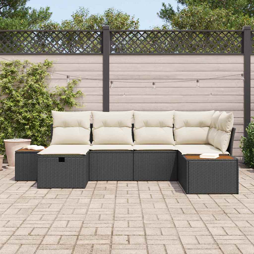 Havesofa Sæt med pude med opbevaring Sort polyrattan