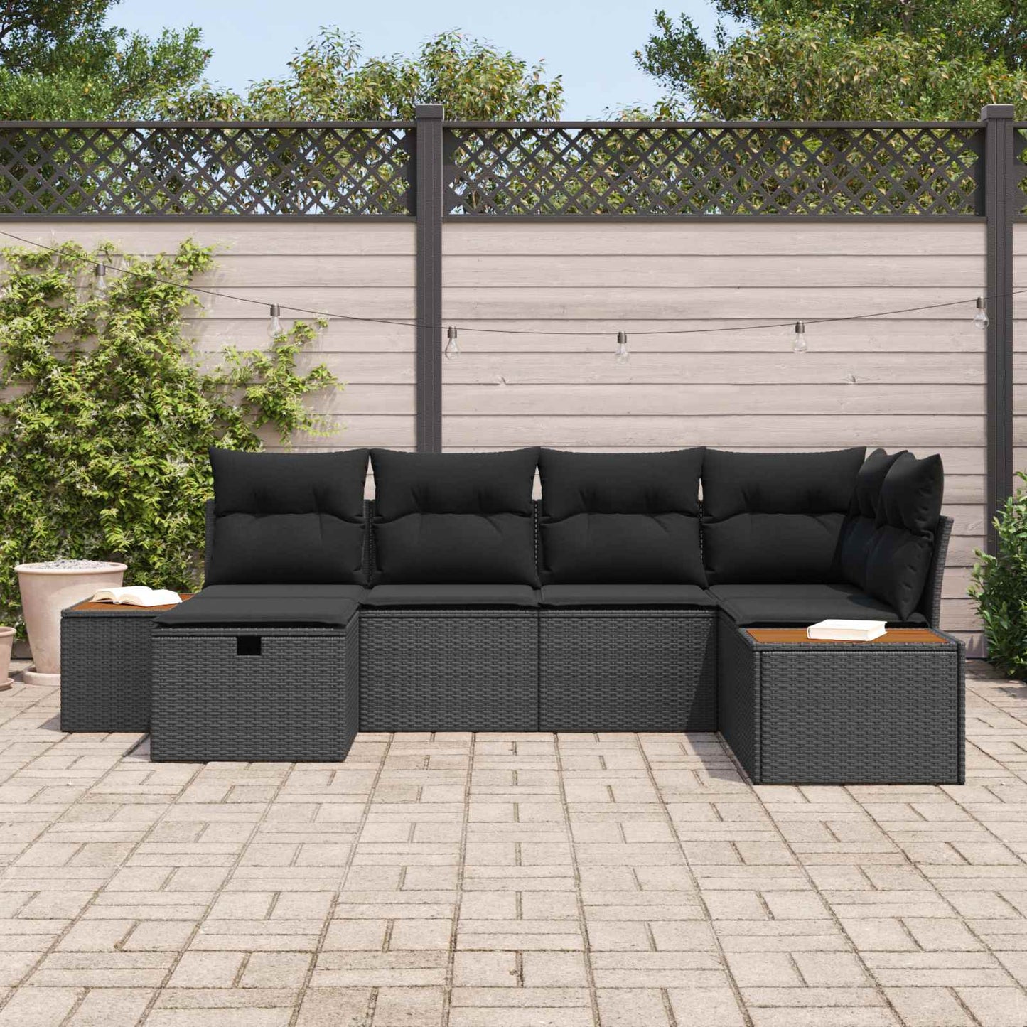 Havesofa Sæt med pude med opbevaring Sort polyrattan