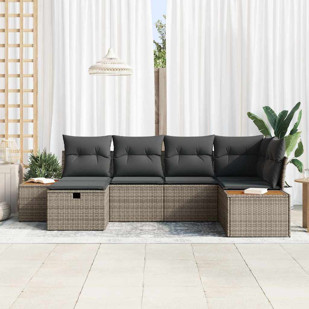 Havesofa Sæt med pude med opbevaring Grå polyrattan