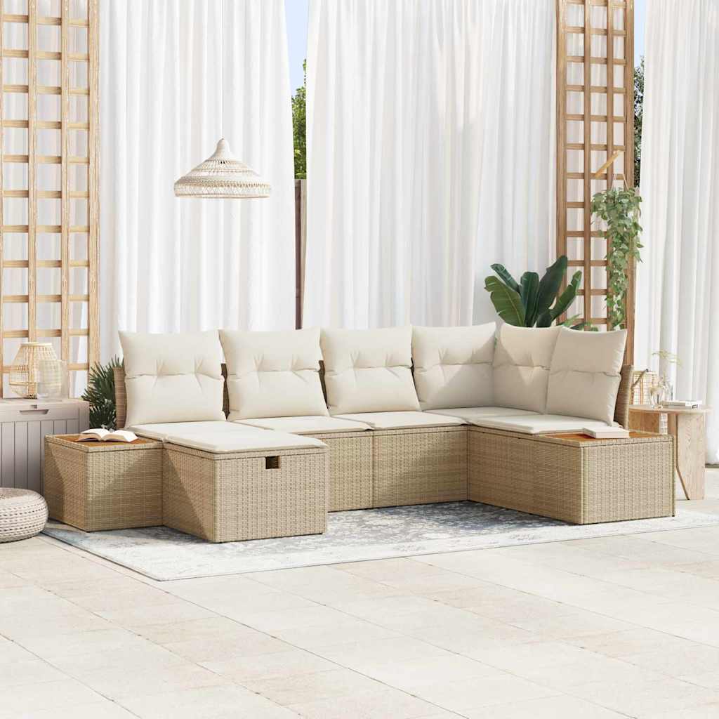 Havesofa Sæt med pude 6 pcs Beige Poly rattan