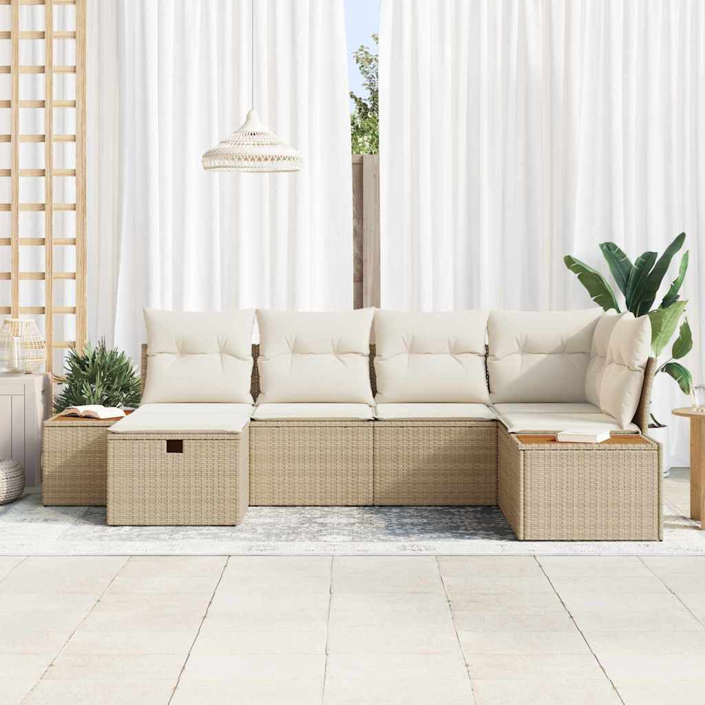 Havesofa Sæt med pude 6 pcs Beige Poly rattan