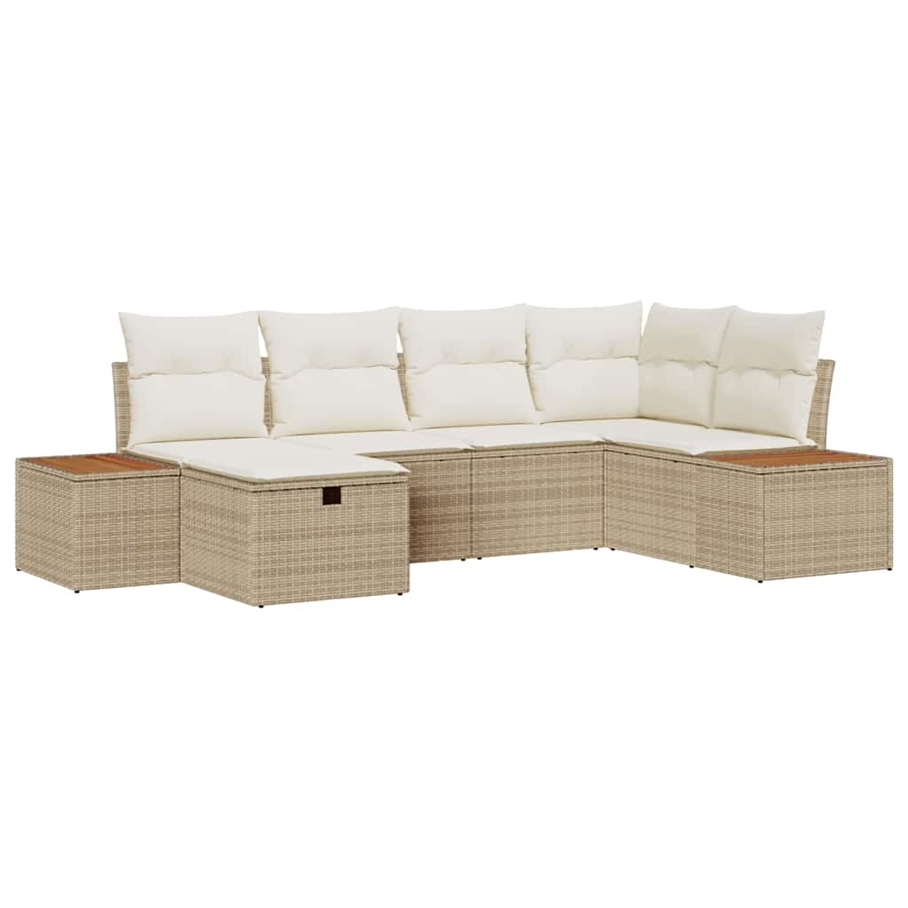 Havesofa Sæt med pude 6 pcs Beige Poly rattan