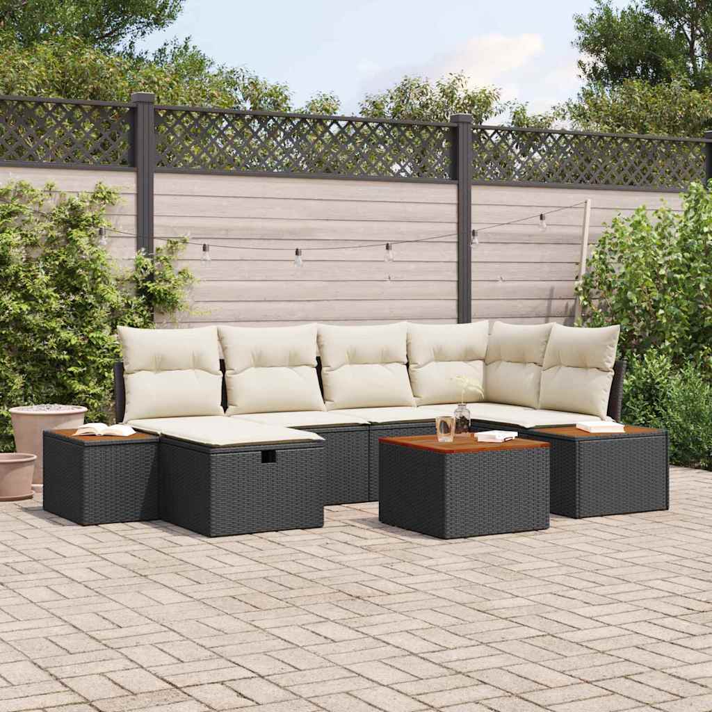 Havesofa Sæt med pude 7 pcs Sort 55 x 62 x 69 cm Poly rattan