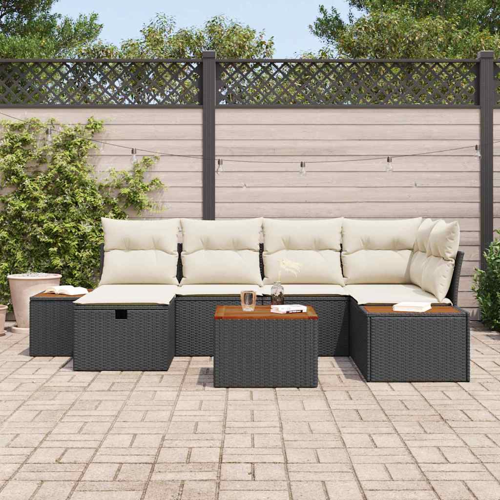 Havesofa Sæt med pude 7 pcs Sort 55 x 62 x 69 cm Poly rattan