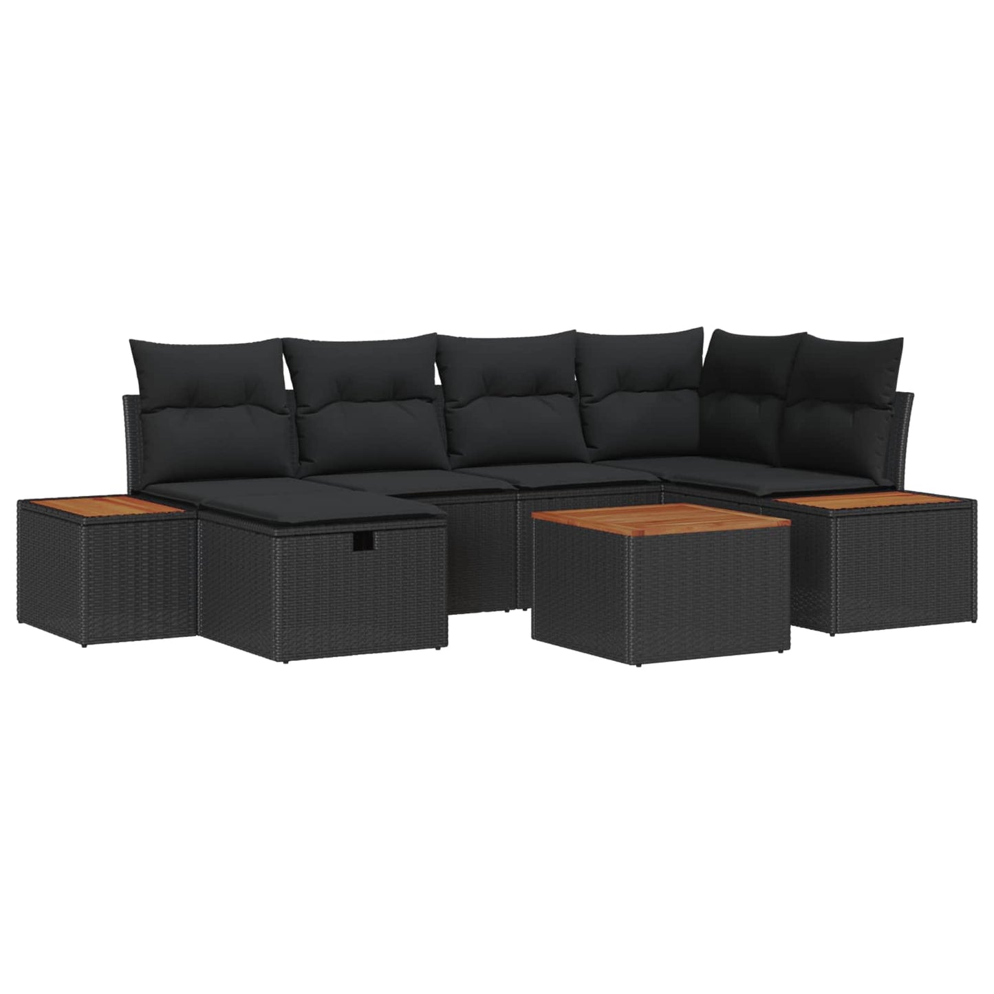 Havesofa Sæt med pude 7 pcs Sort 55 x 62 x 69 cm Poly rattan