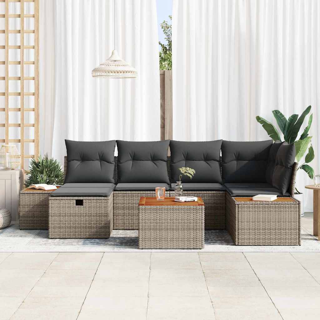 Havesofa Sæt med pude 7 pcs Grå 55 x 62 x 69 cm Poly rattan