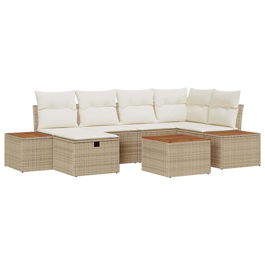 Havesofa Sæt med pude med opbevaring 7 pcs Beige polyrattan