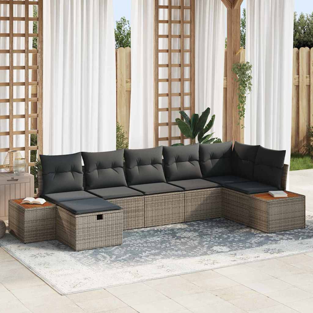 Havesofa Sæt med pude 7 pcs Grå Poly rattan