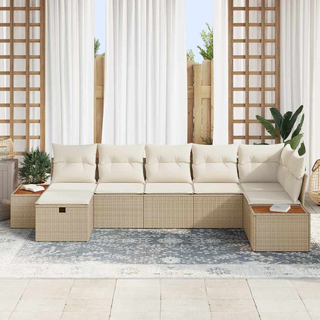 Havesofa Sæt med pude 7 pcs Beige Poly rattan