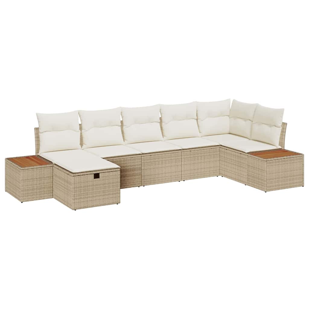 Havesofa Sæt med pude 7 pcs Beige Poly rattan