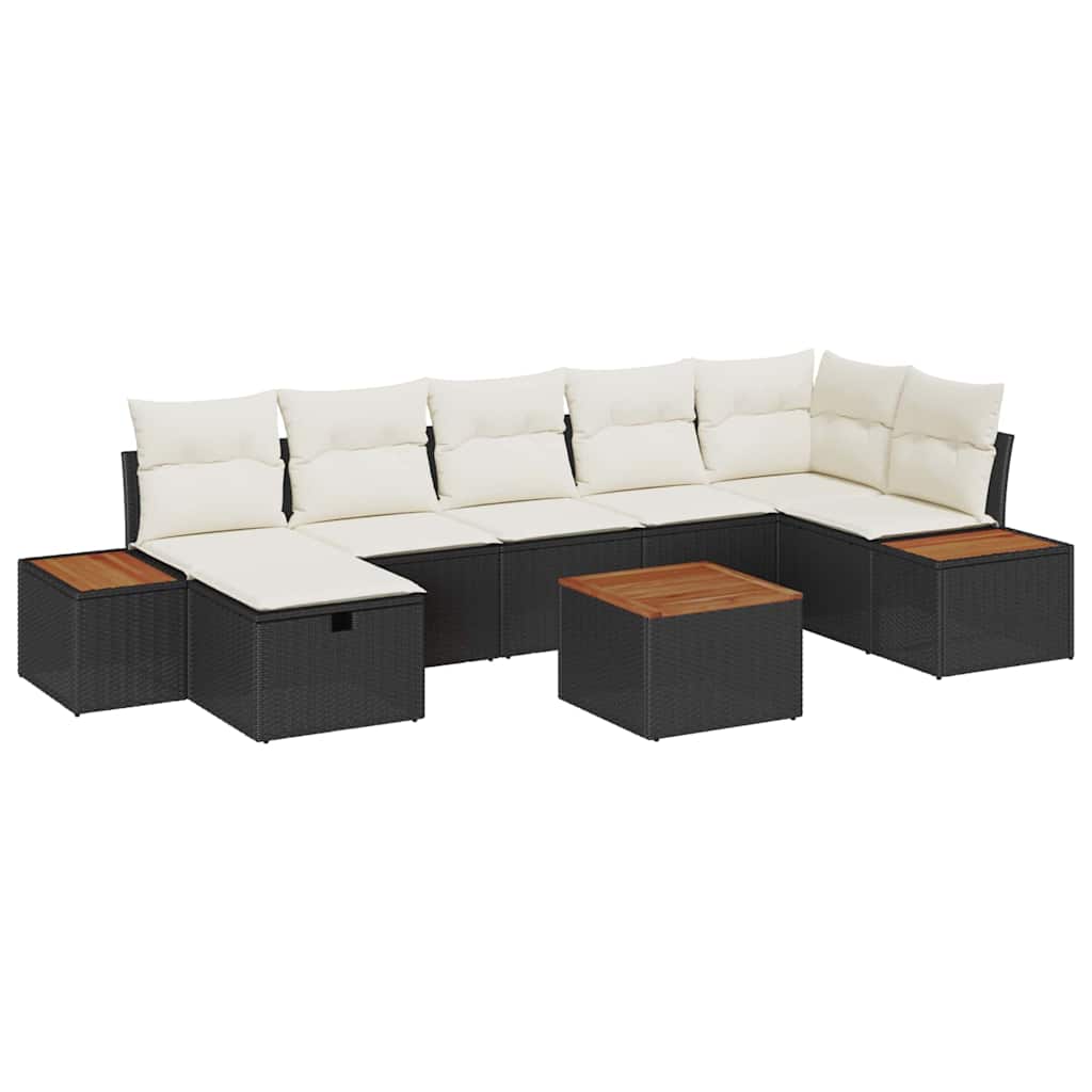 Havesofa Sæt med pude 8 pcs Sort Poly rattan