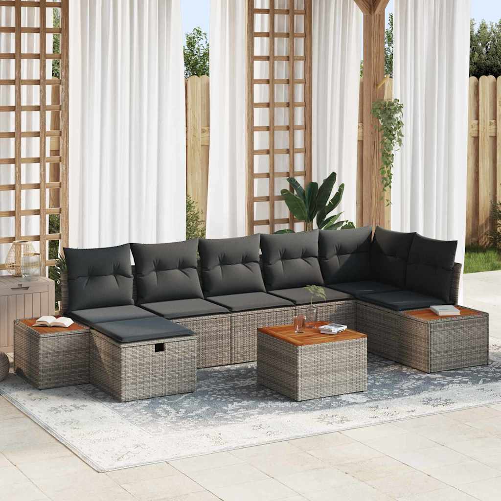 Havesofa Sæt med pude 8 pcs Grå Poly rattan